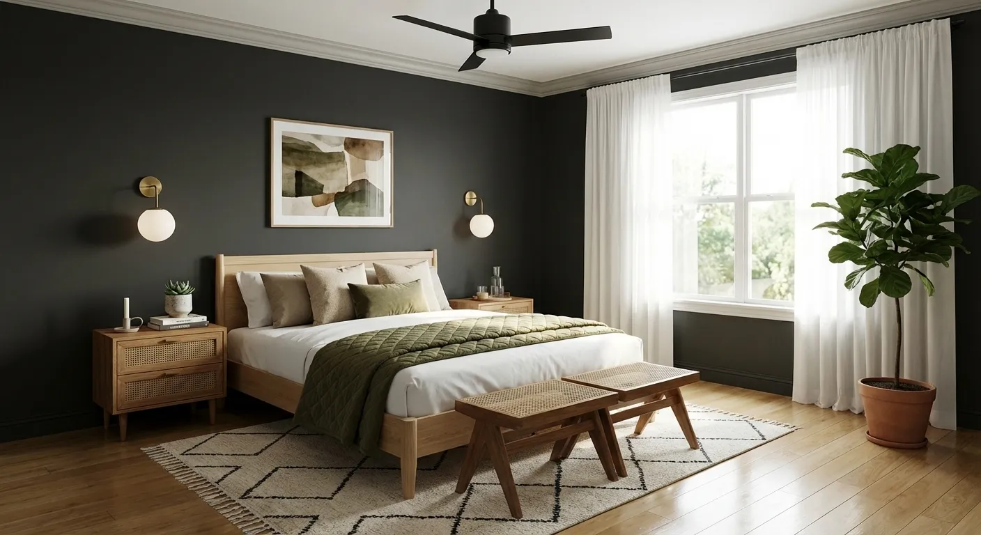 Before-and-after bedroom with objects digitally removed to create a clean, clutter-free, market-ready space.