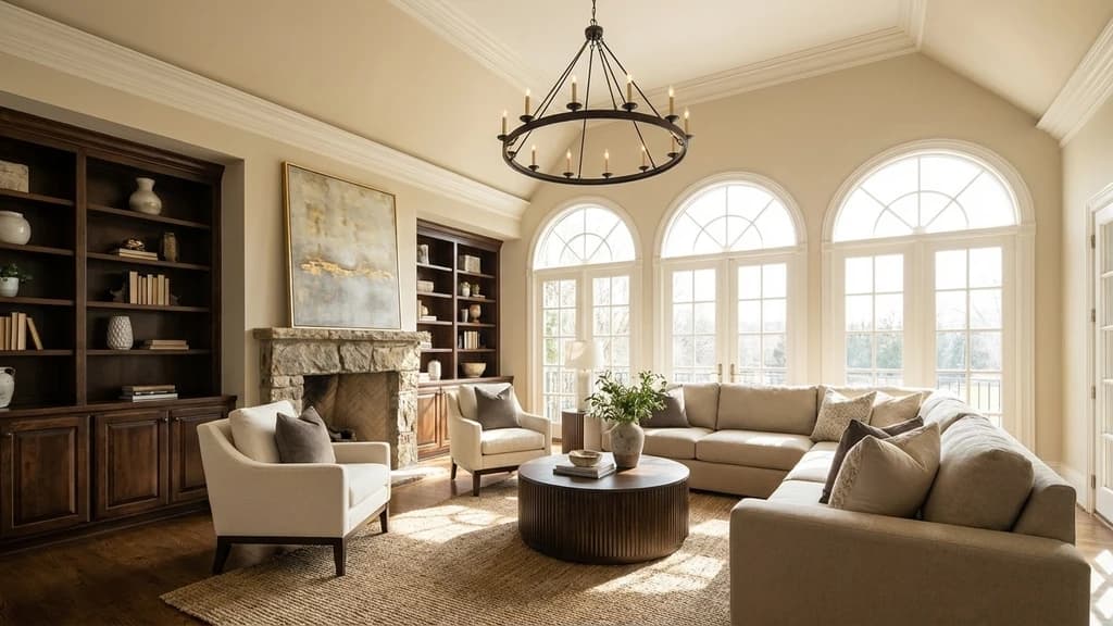 Before - Before-and-after comparison of a living room enhanced with Styldod's AI Image Enhancement tool, showing brighter lighting and sharper details.