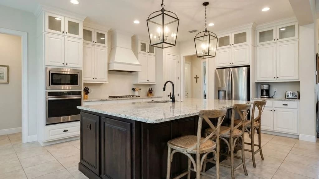 Before-and-after comparison of a kitchen enhanced with Styldod's AI sharpening tool for clearer edges and sharper details.