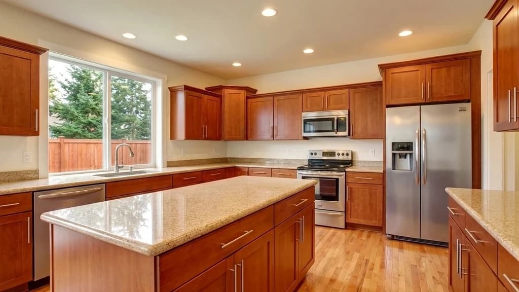 Before - Before and after virtual staging of a kitchen enhanced with décor and styling while keeping cabinets and fixtures unchanged.