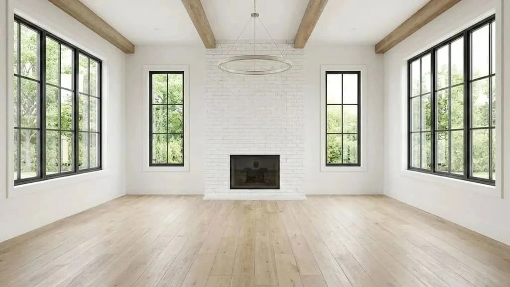 Before - Before and after virtual staging of a large open-concept living space, arranged to define layout, flow, and functional zones for a real estate listing.