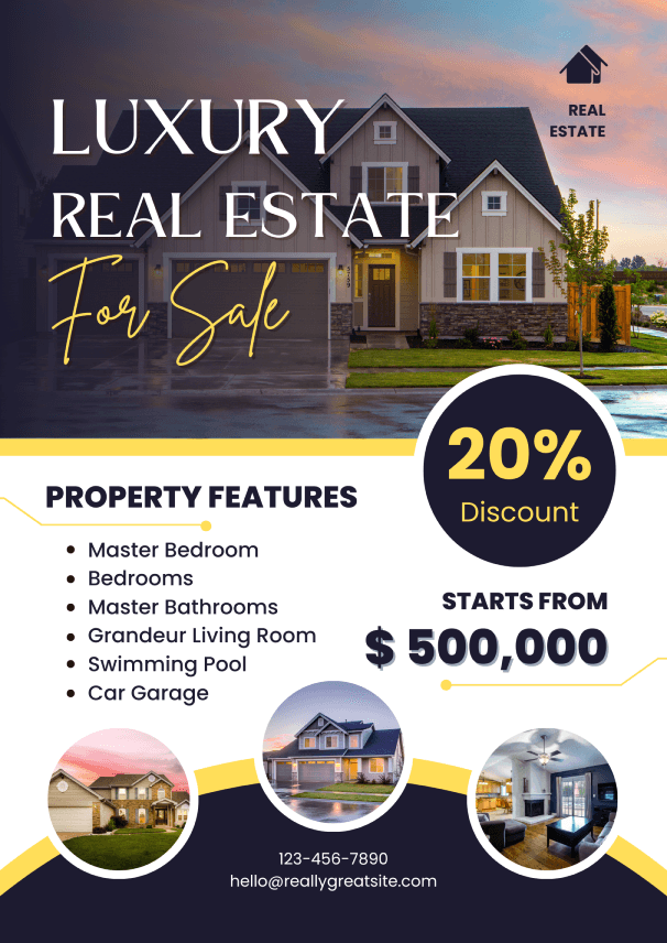 Blue yellow modern luxury real estate flyer